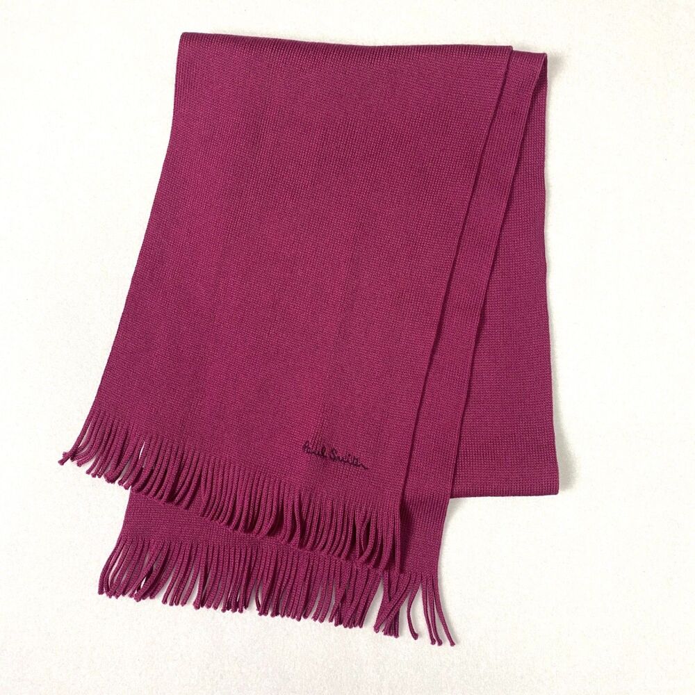 Vintage Paul Smith Ribbed Knit Scarf Classic Wool Winter Warmer Scarves Berry